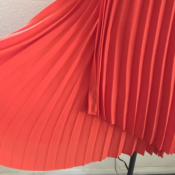 COS Bright Orange Pleated Mid Rise Chiffon Bold Flowy Minimal Midi Skirt - 38 S - Picture 3 of 7